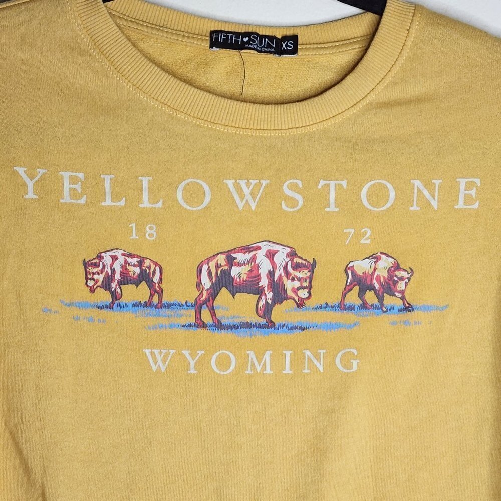 Fifth Sun Yellowstone Wyoming Yellow Buffalo Crewneck Sweatshirt, XS - Picture 2 of 5